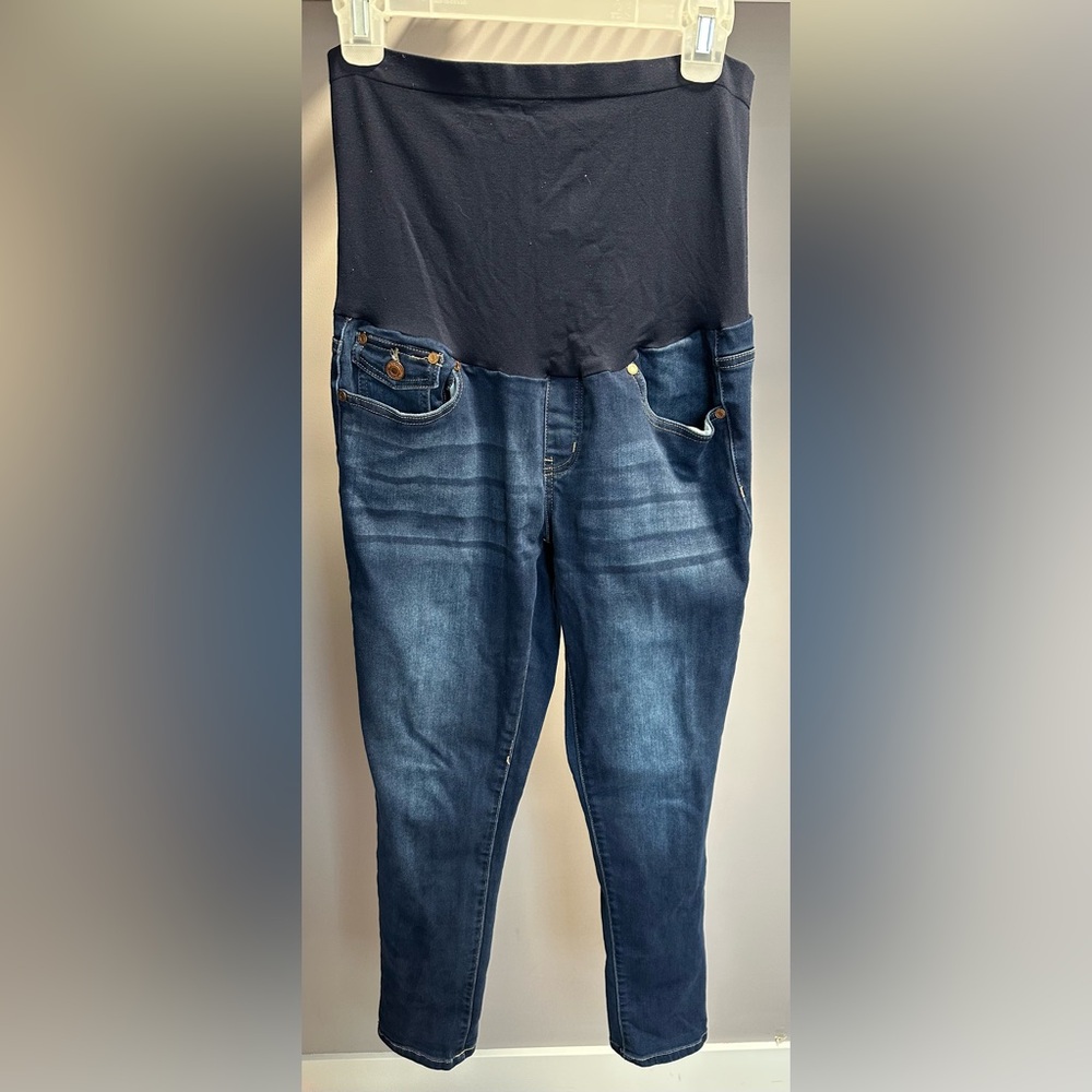 WHAT’S KICKIN’ size M Maternity Skinny Jeans with Stretch Panel - Dark Blue
